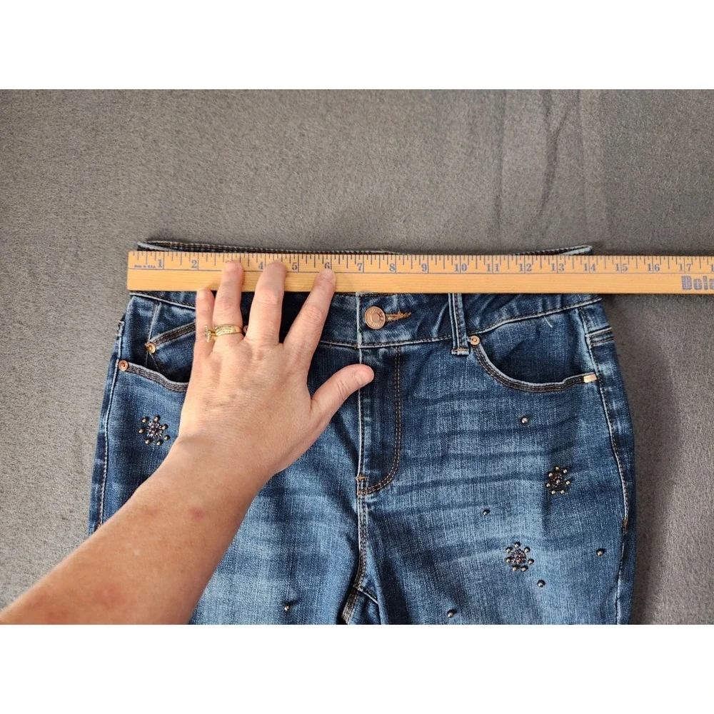 Chico's Secret Stretch Scattered Embellished Starburst Jeggings Blue Sz OP US 4P
